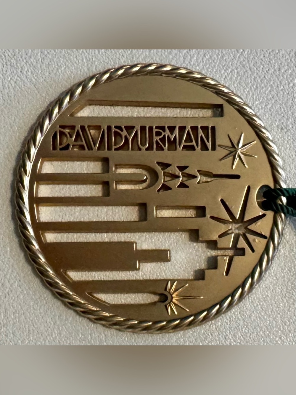 David Yurman Gold Medallion Pendant with Rope Edge / Christmas Ornament